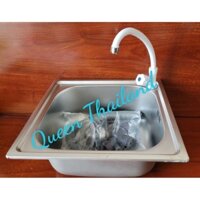 (TẶNG BỘ XẢ CHẬU) Chậu rửa chén 1 hố inox 304 kt42x37cm dùng trong nhà trọ, diện tích tủ bếp nhỏ