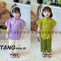 [TẶNG BỜM] 7-35kg - Bộ bà ba vân hoa gấm tay bèo cho bé gái đi chơi lễ hội, trung thu, lễ tết