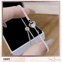 TANG C0473 - Lắc tay dây rút bạc hình chìa khóa trái tim dành cho nữ