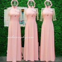 TẶNG CÀI ÁO Áo dài hoa nổi kèm vấn, tay phối lưới