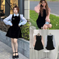 [TẶNG CÀI ÁO]SET YẾM NHUNG MIX SƠMI TƠ TAY BỔNG”YUMI” tiểu thư