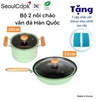 Tặng cặp nhấc nồi silicon cao cấp- Combo nồi 20cm + chảo sâu lòng 32cm Hàn Quốc Seoulcook Luxury