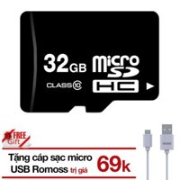 (Tặng cáp) Thẻ nhớ 32GB microSD OEM Class 10 tặng Cáp micro USB tròn Romoss - Bảo hành 12 tháng
