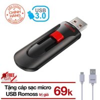 (Tặng cáp) USB 16GB SanDisk CZ60 Cruzer Glide - USB 2.0 tặng Cáp micro USB tròn Romoss - Hãng phân phối chính thức