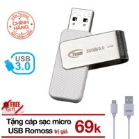 (Tặng cáp) USB 32Gb 3.0 Team Group INC C143 (Trắng) tặng Cáp micro USB tròn Romoss - Hãng phân phối chính thức