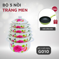 [TẶNG CHẢO CHỐNG DÍNH] Bộ 5 Nồi Tráng Men Cao Cấp Chất Liệu Không Gỉ Không Bong Tróc