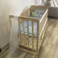 [Tặng chiếu điều hòa] Cũi gỗ thông minh 2 tầng GENMAMA, nôi giường đa năng 6 chế độ kèm màn, kích thước 105*60*90 cm