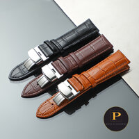 TẶNG CHỐT Dây Đồng Hồ Da Khóa Bướm Bạc TẶNG KÈM Dụng Cụ Tháo Chốt - Dây Da Đồng Hồ 18mm 19mm 20mm 21mm 22mm LX04 - Nâu Sẫm - 18mm