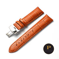 TẶNG CHỐT Dây Đồng Hồ Da Khóa Bướm Bạc TẶNG KÈM Dụng Cụ Tháo Chốt - Dây Da Đồng Hồ 18mm 19mm 20mm 21mm 22mm LX04 - Nâu Nhạt - 18mm