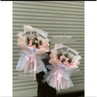 (Tặng chữ, thiệp) BÓ HOA SÁP PHẤN MIX LÁ TÁO GIỐNG HOA THẬT 95% MÃ 0256