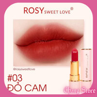 [TẶNG CỌ] Son sáp lì ROSY chính hãng, Son lâu trôi Son lì mềm môi lên màu chuẩn cực đẹp trắng da số 03 ĐỎ CAM