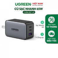 [Tặng dây cuốn cáp velcro chống rối] Cốc sạc nhanh UGREEN GaN 65W QC4.0 QC PD3.0 PD USB-C Type C USB