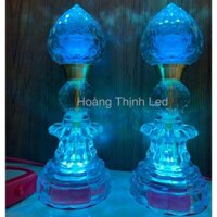 [TẶNG DÂY ĐÈN 5M] Bộ 2 Đèn Bàn Thờ pha lê Cao Cấp Nguyên Khối Phát Sáng Toàn Thân Cao 26cm