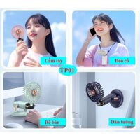 Tặng Dây Đeo Quạt Cầm Tay Tích Điện Pin Trâu 5 Tốc Độ Gió TP01 Có Màn Hình Led Hiển Thị Mẫu Mới
