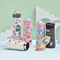 [Tặng đế lót ly] Bình Giữ Nhiệt Sticker GẤU 500ML, Bình Nước Cute Cho Bé