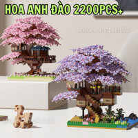 [Tặng đèn led + búa] Đồ chơi khối xây dựng kiến trúc đẹp, lắp ráp hoa anh đào, nhà cây cho bé gái