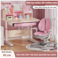 [TẶNG ĐÈN LED + GIÁ SÁCH] Bàn học sinh thông minh cho bé Igrow, bàn học có nâng nghiêng 45 độ, màu hồng