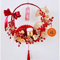 [Tặng Đèn] Vòng hoa treo cửa trang trí tết - 40cm cành đào đông chào đón năm mới VH14