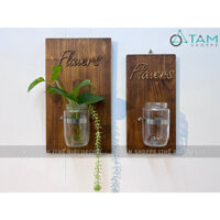 (tặng đinh tường) Tấm gỗ lọ thủy tinh treo tường thủy canh nâu đen Rustic KHTT-01_TAN