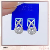 TANG F0255 - Bông tai bạc ta hình vắt chéo đính đá dành cho nữ