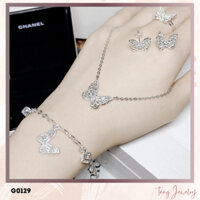TANG G0129 - Set trang sức bạc dây chuyền, lắc tay, lắc chân, bông tai, nhẫn hình bướm dành cho nữ