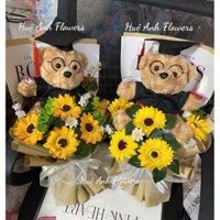 (TẶNG GHIM VÀ BANER HAPPY GRADUATION)BÓ HOA HƯỚNG DƯƠNG MIX GẤU XÙ 23,25CM CHỤP KỈ YẾU TỐT NGHIỆP(45-50cm)