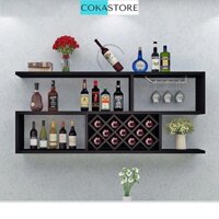 [Tặng Giá Treo Ly] Kệ Gỗ Để Rượu 2 Tầng Treo Tường Hiện Đại Sang Trọng Với 11 Ngăn Đựng Chai Để Nằm (KR02)