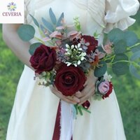 (Tặng hoa chú rể) Bó hoa hồng nhung đỏ thẫm Bạch Tuyết cầm tay cô dâu, hoa chụp ảnh CEVERIA
