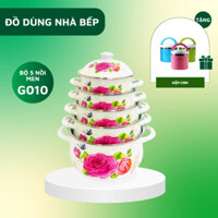 [TẶNG HỢP CƠM] Bộ 5 Nồi Tráng Men Cao Cấp Galen G010 Không Gỉ Siêu Bền Sử Dụng Cho Mọi Loại Bếp