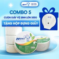 [TẶNG HỘP ĐỰNG GIẤY] COMBO 5 cuộn giấy vệ sinh lớn tặng hộp đựng, 3 lớp, 500g thương hiệu Nano, an toàn - Nano Tissue