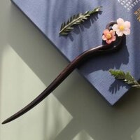 [Tặng Hộp] Trâm Cài Tóc Bằng Trâm Gỗ Đàn Hương Đen Tự Nhiên Đính Hoa Anh Đào Cao Cấp Vip27