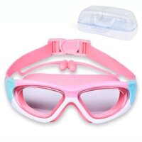 Tặng hộpKính bơi trẻ em không gọng, kính bơi cho trai gái, có nút bịt tai, góc siêu rộng, chống tia UV, chống mờ - màu cam hồng