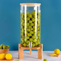 |TẶNG KỆ GỖ| Bình Nước Thủy Tinh Chịu Nhiệt - Dung Tích 11L - Vòi INOX 304 Chống Tắc - Nắp Tre Đệm Silicon Kín