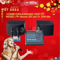 [Tặng kèm 10m dây loa] Combo dàn karaoke 2024 âm thanh siêu hay mixer liền công suất F9 có sẵn 2 micro và loa 301 seri V