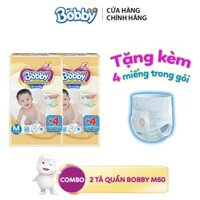 [Tặng kèm 4 miếng trong gói] Combo 2 Tã quần Bobby Extra Soft Dry M60 dành cho bé 6-11kg