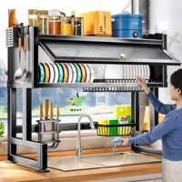 （Tặng kèm 5 bộ phụ kiện) Cao Cấp Đa Năng 2 Tầng Kệ Để Chén Đĩa Trên Bồn Rửa Bát Đen  Bụi Tiết Kiệm Không Gian
