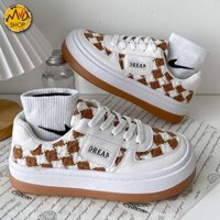 [Tặng kèm 5 đôi tất] Giày Ulzzang đan len kẻ Caro / giày độn đế tăng chiều cao cá tính