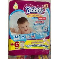 [Tặng kèm 6M Quần] Tã Dán Bobby siêu thấm khô thoáng size M76 miếng