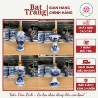 (Tặng kèm bóng đèn) đèn thờ cúng, đèn dầu để bàn thờ gia tiên men xanh trắng Bát Tràng cao cấp