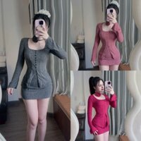 (TẶNG KÈM BÔNG)SET HOTGIRL ÁO TAY DÀI+CHÂN VÁY ÔM NHÀ LYNH -S32