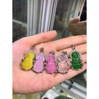 [Tặng kèm dây]Mặt dây chuyền Phật quan âm bình an đá mắt mèo bọc bạc đủ các loại màu xanh, vàng, hồng, hồng nhạt,...
