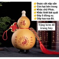 (Tặng kèm đế trưng bày) Bầu Hồ Lô Phong Thủy Khắc Hình Bát Quái Kèm Dây Đồng Xu Cực Kỳ Đẹp Mắt Dùng Trong Thờ Cúng