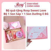 [Tặng kèm gương/cọ] Bộ quà tặng Son Rosy loại 1 son sáp + son dưỡng Vitamin E Đỏ, lì, bền màu, không trôi, chính hãng