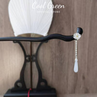 [Tặng Kèm Hộp Đựng] Trâm Cài Tóc Bằng Gỗ Đàn Hương Đen Tự Nhiên Đính Hoa Mạ Bạc Hàng Cao Cấp Vip32