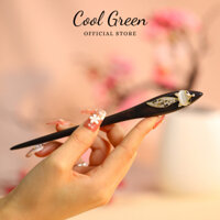 [Tặng Kèm Hộp Đựng] Trâm Cài Tóc Bằng Gỗ Đàn Hương Đen Tự Nhiên Đính Cáo Bạc Hàng Cao Cấp Vip38