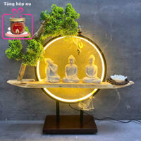 [TẶNG KÈM HỘP NỤ TRẦM] Thác Khói Tiểu Cảnh Trầm Hương Tượng Tam Phật  An Nhiên Tịnh An, Kệ Gỗ Decor.