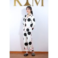 [TẶNG kèm miếng bịt mắt ngủ] Đồ Ngủ Nữ, Đồ Bộ Mặc Nhà Nữ Thu Đông Pijama Chấm Bi Dài Tay 100% Cotton Cao Cấp NARYLEE