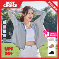 [TẶNG KÈM MŨ] Áo Chống Nắng Nữ UPF 50+ size 45-80kg , Áo Khoác Vải Lụa Dài Tay Xỏ Ngón, Có Mũ Chùm, Thiết Kế Hàn Quốc