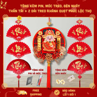 [TẶNG KÈM PIN, ĐÈN NHÁY, MÓC TREO]COMBO Dải Treo Ông Thần Tài Lắc Lư + Khánh Quạt Phúc Lộc Thọ Trang Trí Nhà Cửa Đón Tết