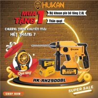 TẶNG KÈM QUẠT] Máy khoan bê tông 4 chức năng HUKAN - RH2900BL - Khoan bê tông pin không chổi than - ruột đồng 100%